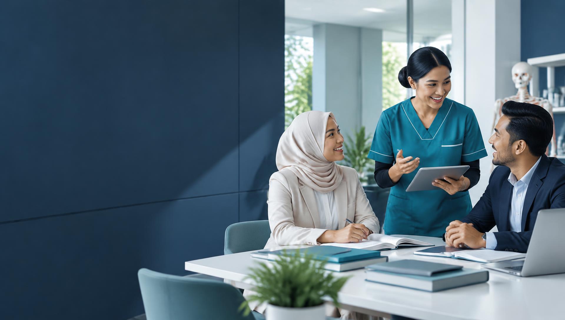 Healthcare educator discussing training with Malaysian business partners